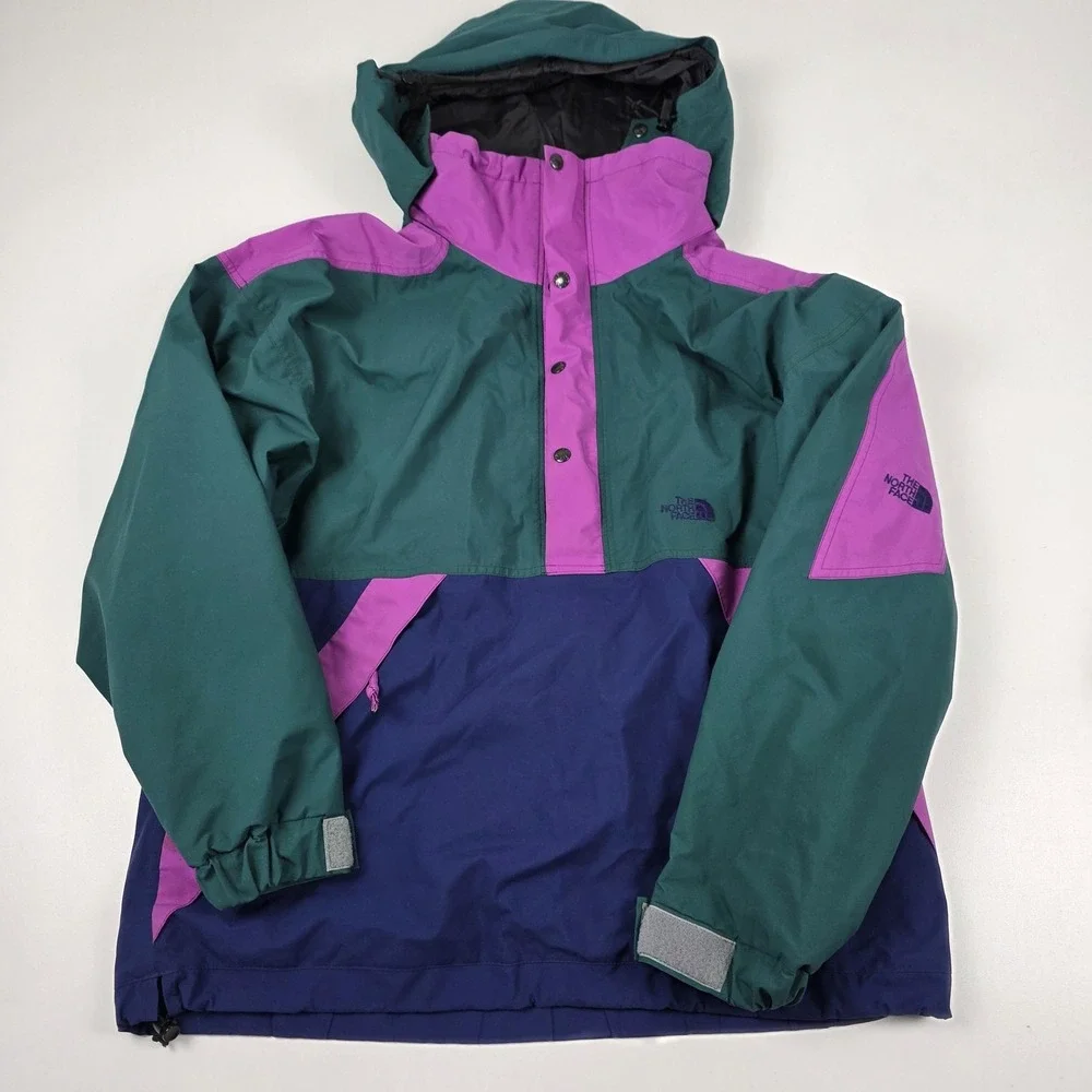 Vintage The North Face Jacket Mens Medium Purple Colorblock Hooded Anorak Ski